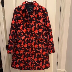 Ann Taylor "Vine Print" topper jacquard coat in a red and black colorway